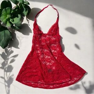 Victoria's Secret Red Lace Chemise Halter Teddy